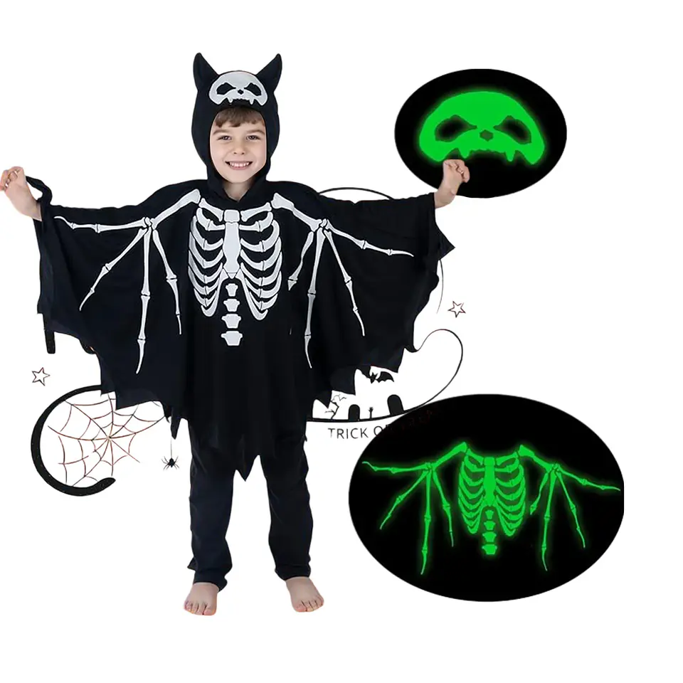 Disfraz Infantil de Esqueleto o Murciélago con Capucha para Halloween
 3