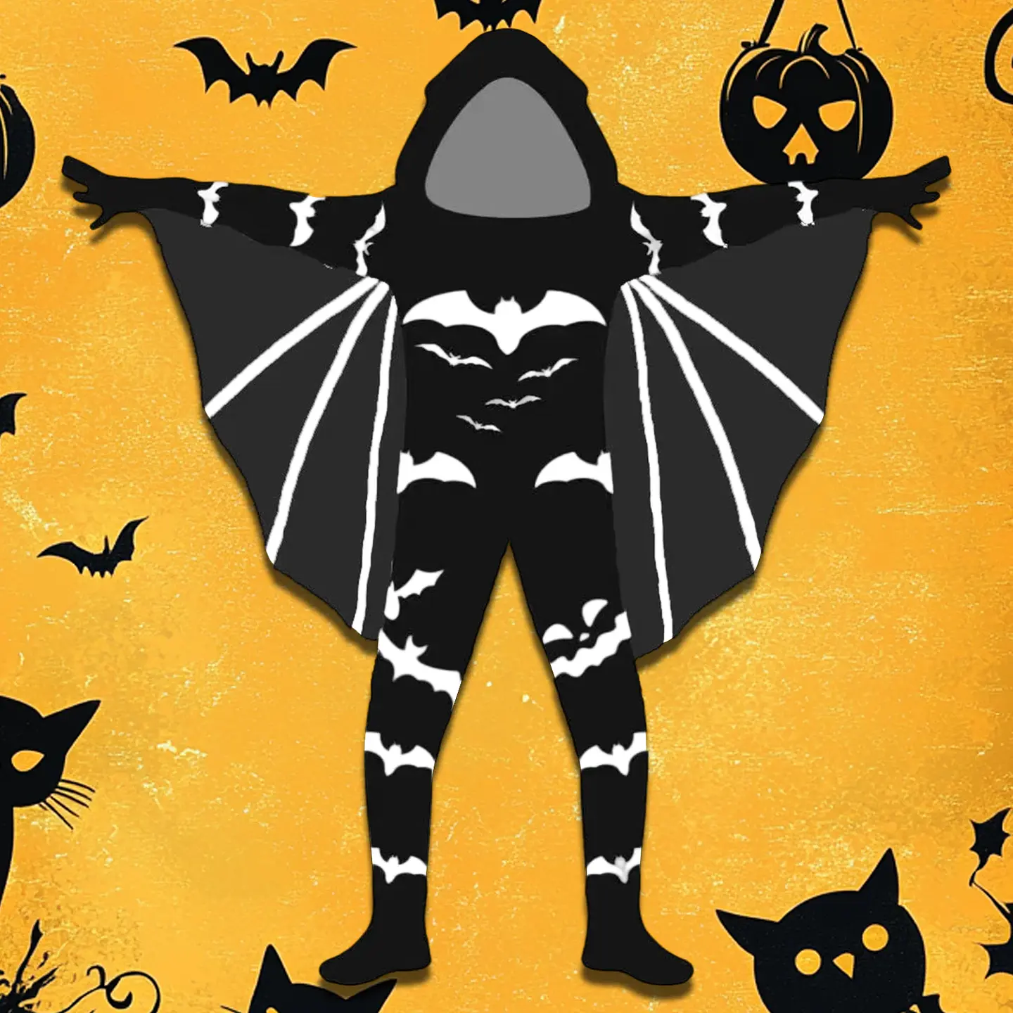 Disfraz Infantil de Esqueleto o Murciélago con Capucha para Halloween
 6