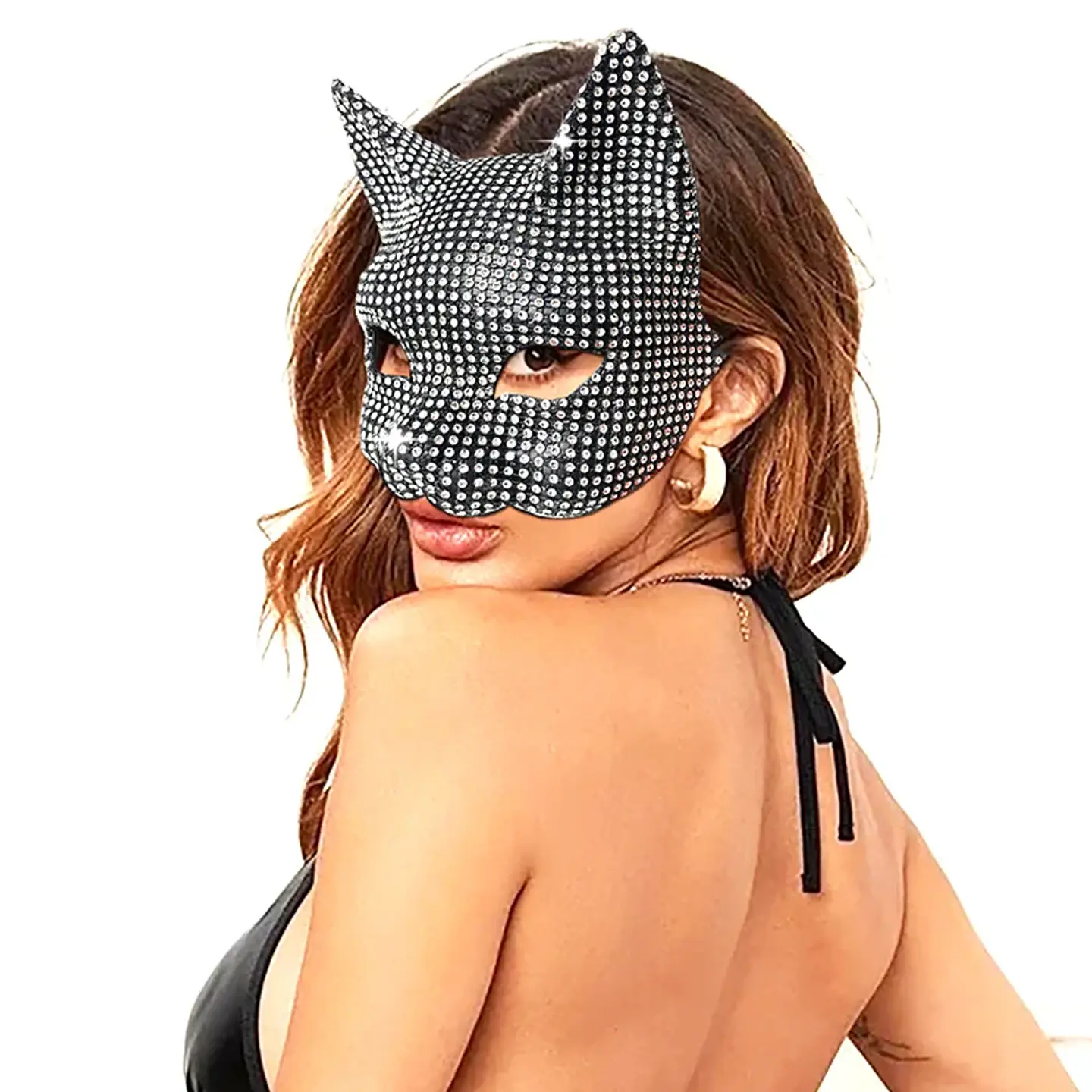 Máscara de Gato Brillante con Orejas – Antifaz Glam para Halloween 4