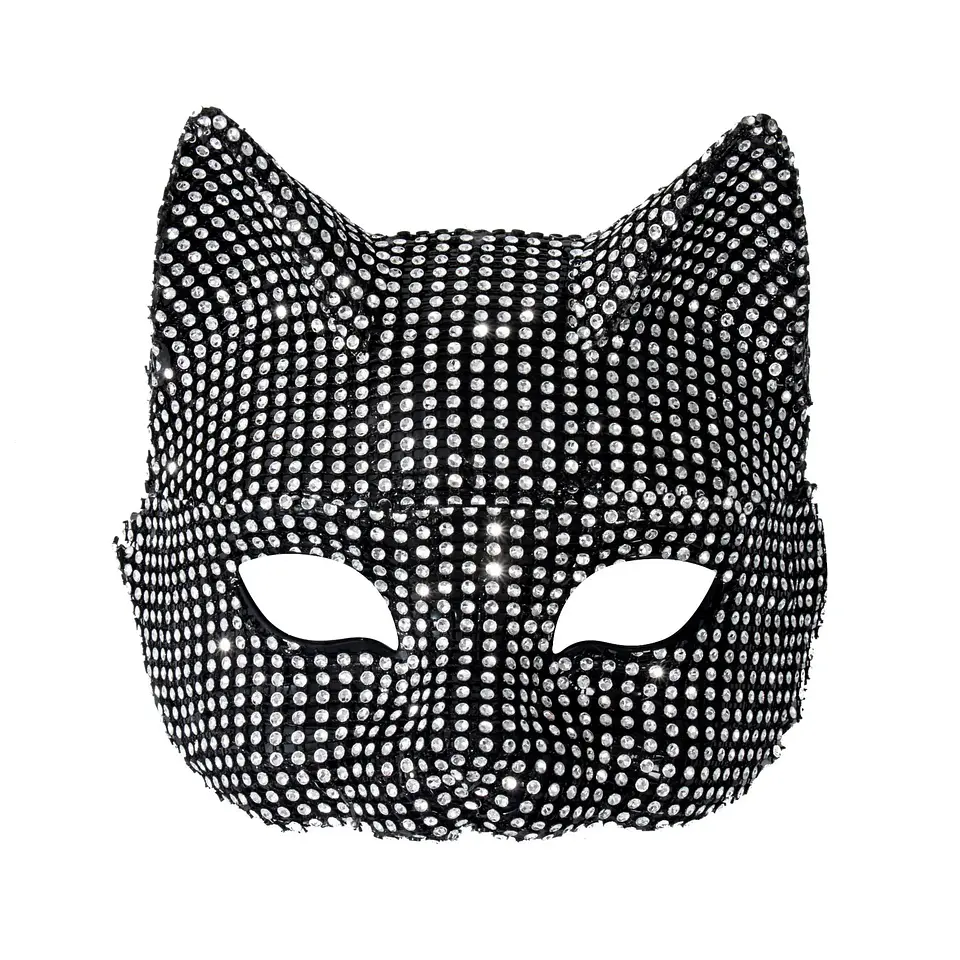 Máscara de Gato Brillante con Orejas – Antifaz Glam para Halloween 9