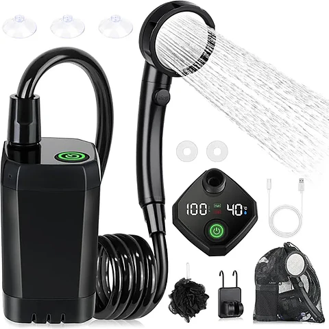 Ducha Portátil Recargable para Camping 6000 mAh con Pantalla LED