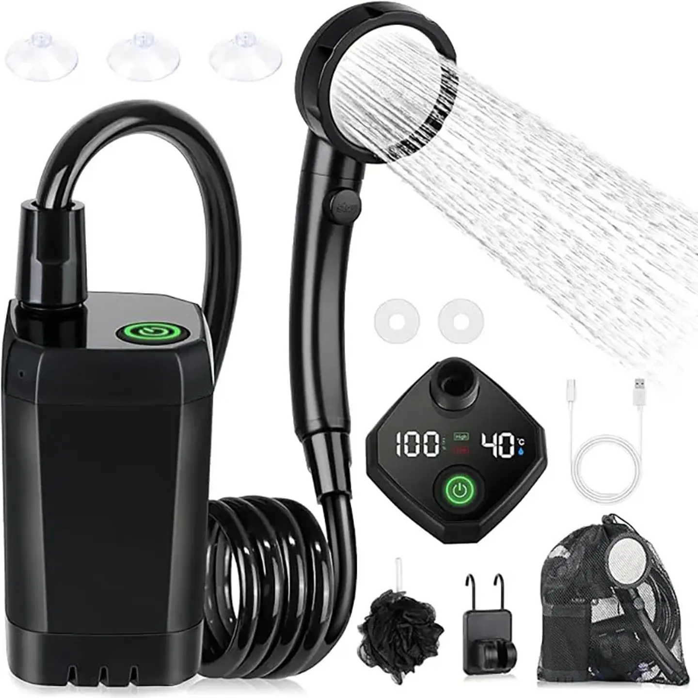 Ducha Portátil Recargable para Camping 6000 mAh con Pantalla LED 1