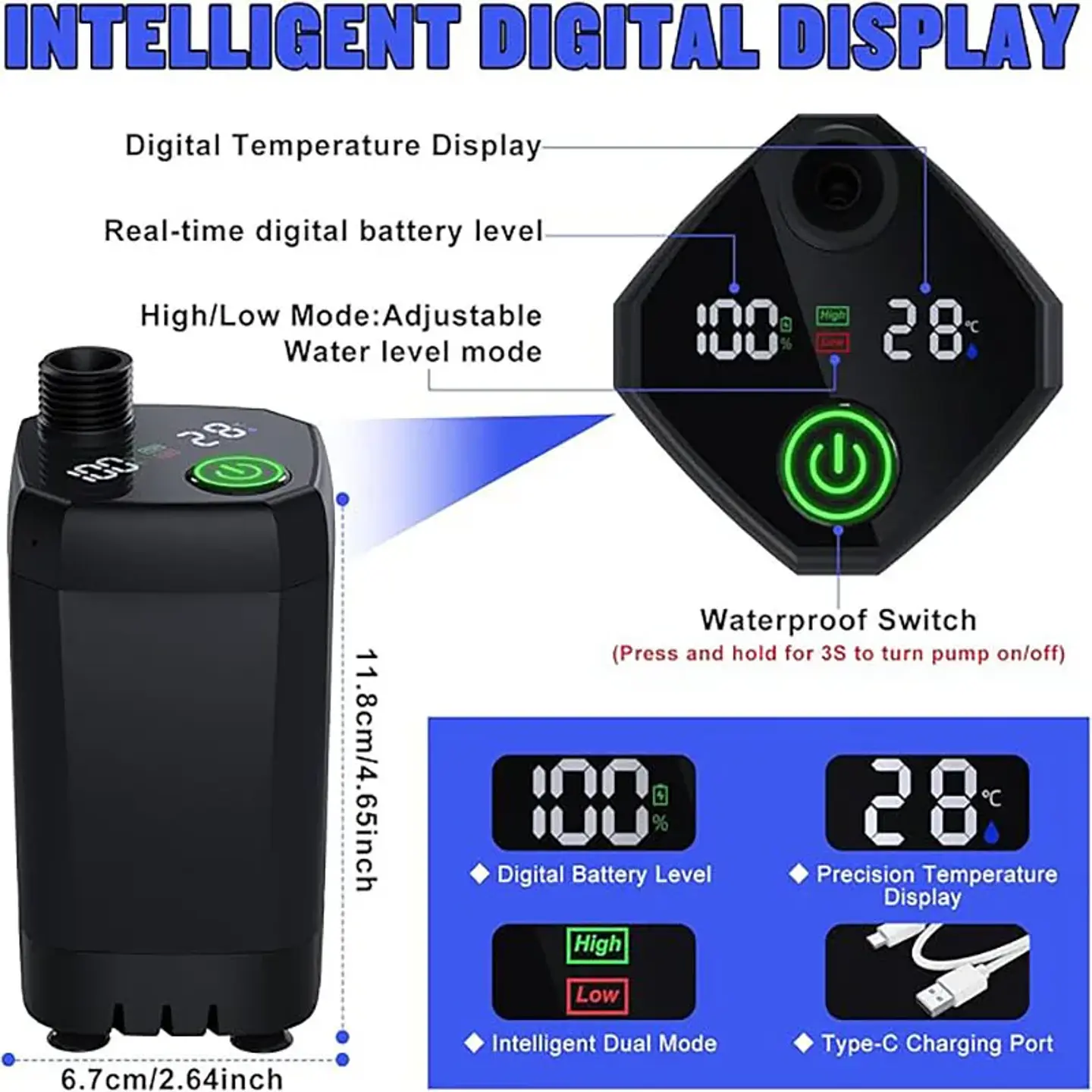 Ducha Portátil Recargable para Camping 6000 mAh con Pantalla LED 4