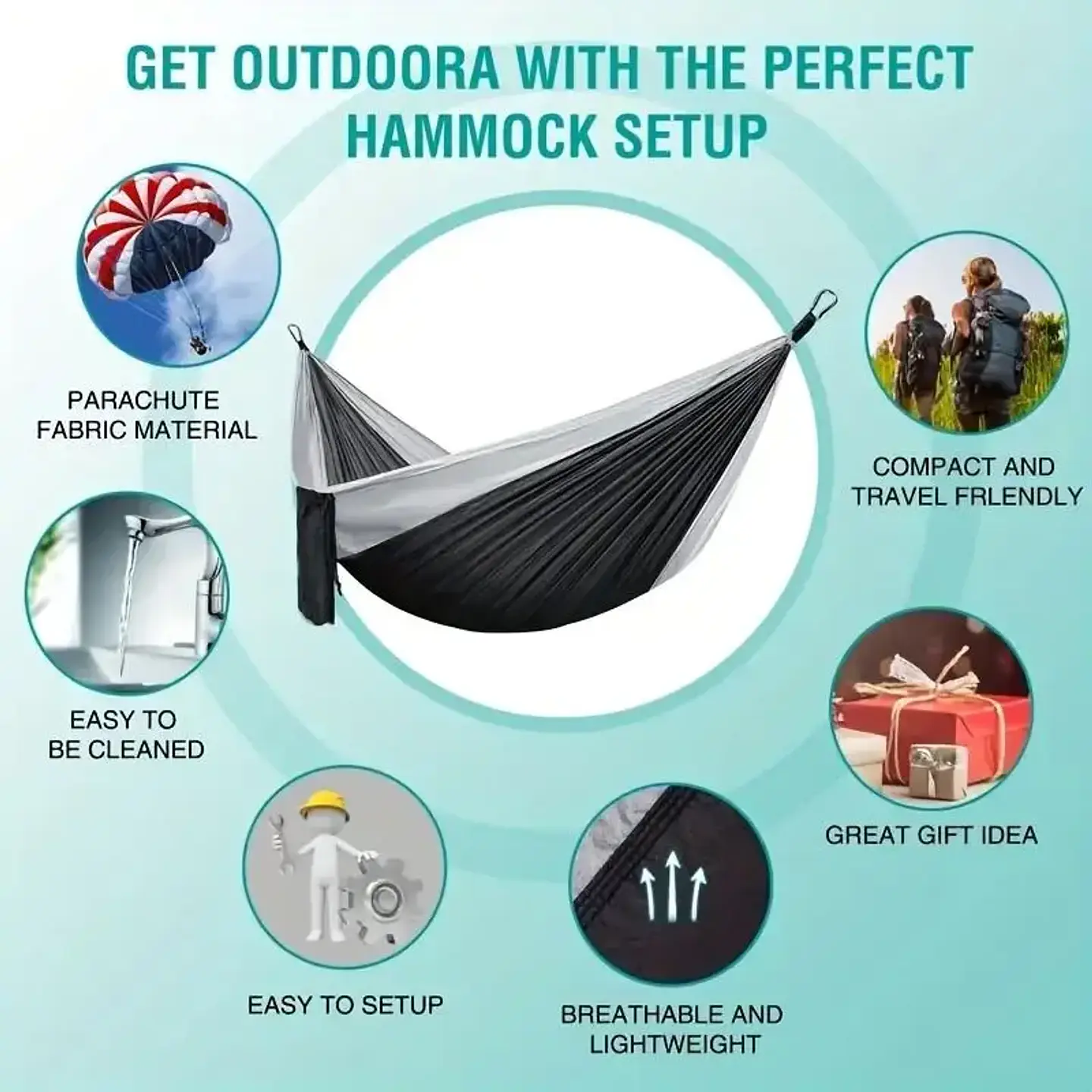 Hamaca Doble Portátil para Camping y Outdoor – Ligera y Autosoportada 6