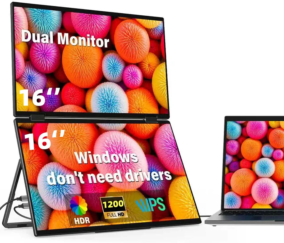 Extensor de Pantalla Dual Portátil 16” para Notebook Full HD 1920×1200 USB-C y HDMI 1