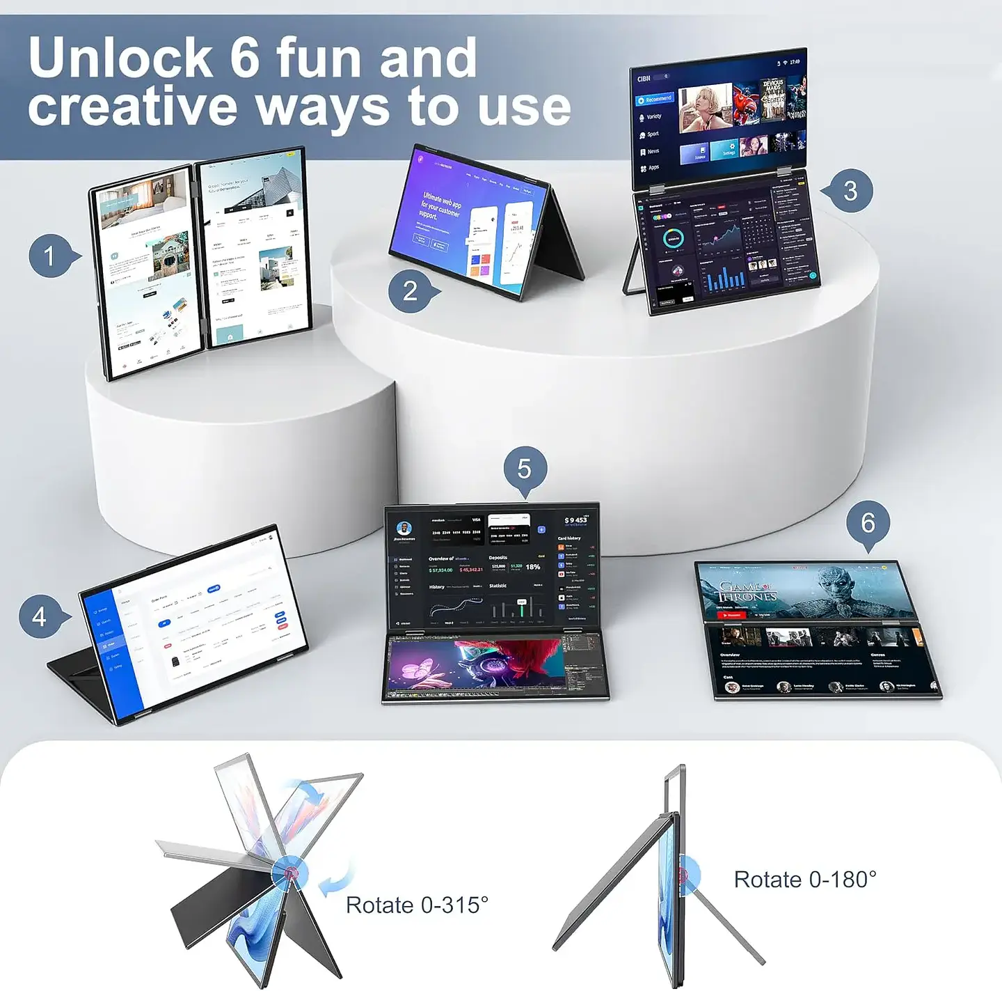 Extensor de Pantalla Dual Portátil 16” para Notebook Full HD 1920×1200 USB-C y HDMI 3