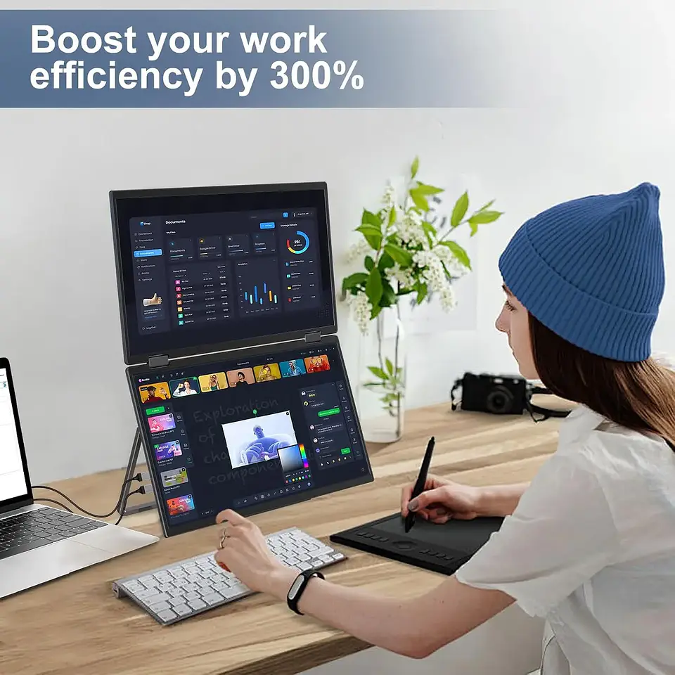Extensor de Pantalla Dual Portátil 16” para Notebook Full HD 1920×1200 USB-C y HDMI 5