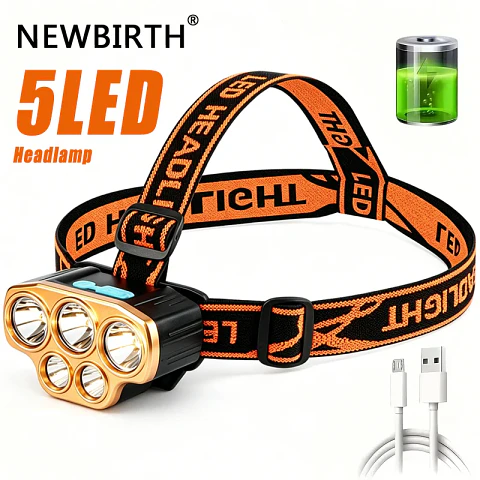 Linterna Frontal LED Recargable USB con Sensor para Camping y Outdoor