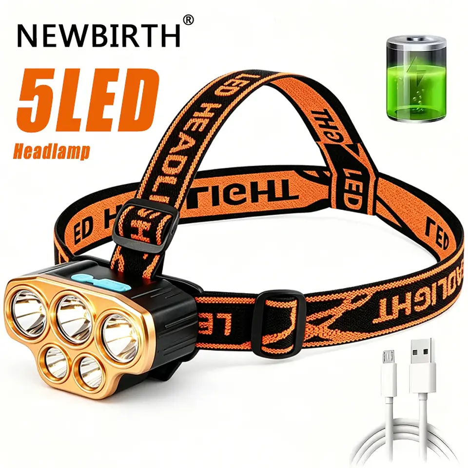 Linterna Frontal LED Recargable USB con Sensor para Camping y Outdoor 1
