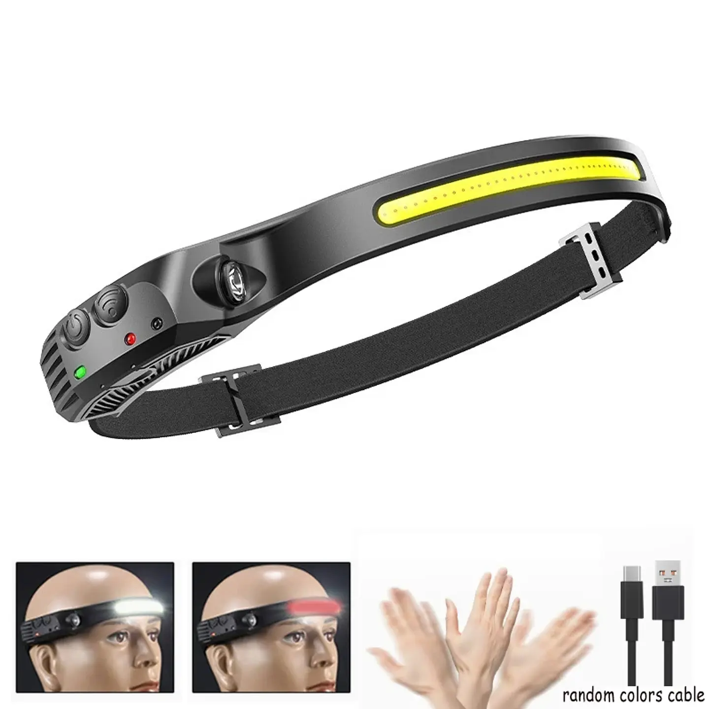 Linterna Frontal LED Recargable USB con Sensor para Camping y Outdoor 8