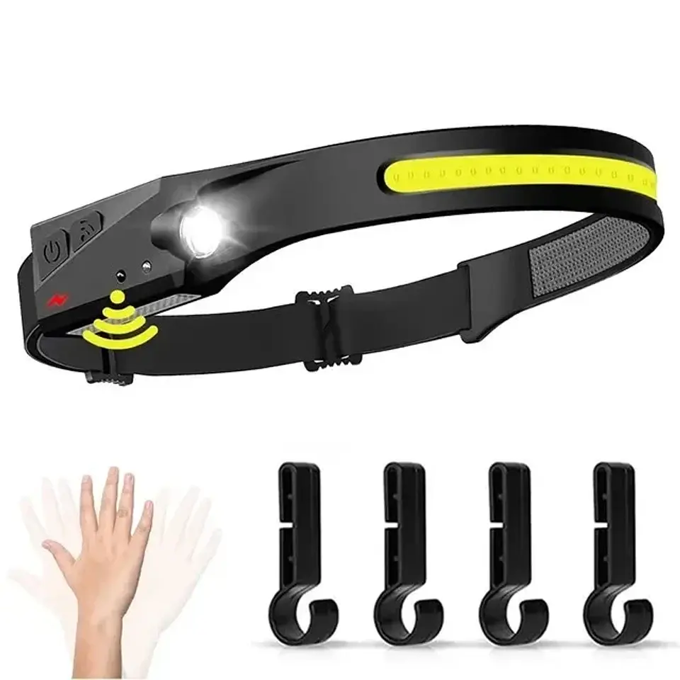 Linterna Frontal LED COB Recargable con Sensor y Luz Amplia 10