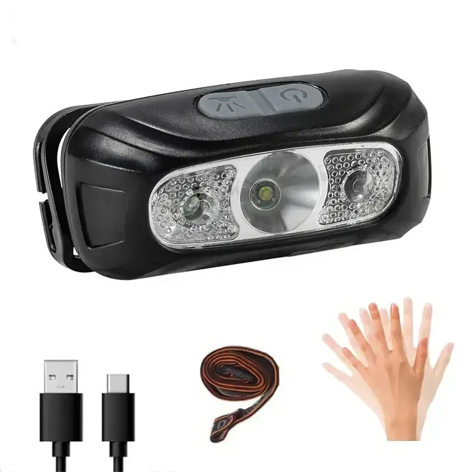 Linterna Frontal LED COB Recargable con Sensor y Luz Amplia 12