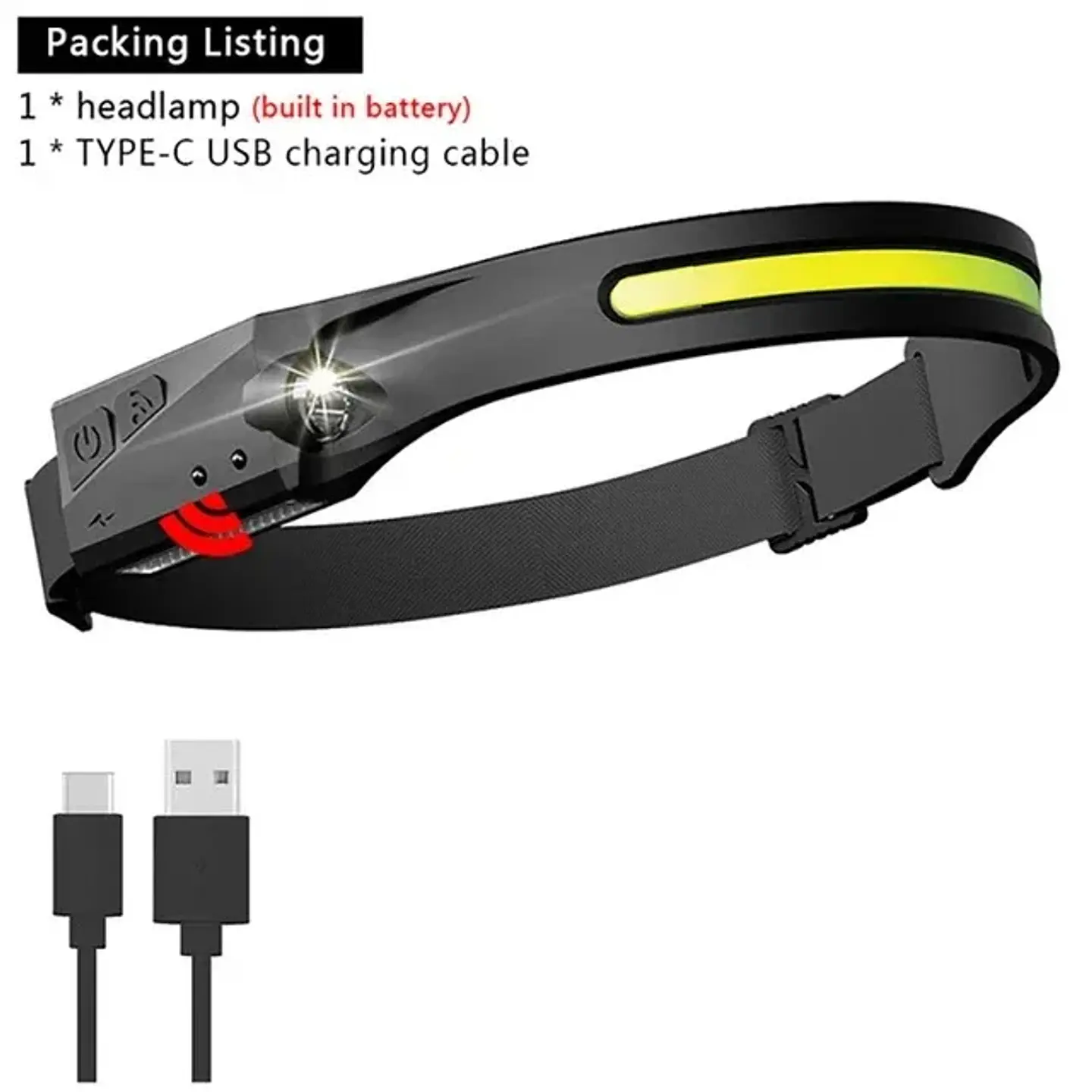 Linterna Frontal LED COB Recargable con Sensor y Luz Amplia 13