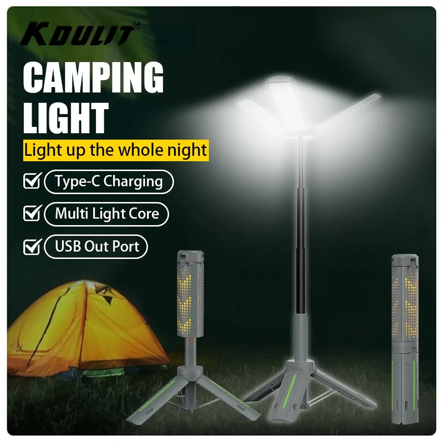 Lámpara Telescópica LED para Camping Recargable 8000 mAh – 8 Modos 1