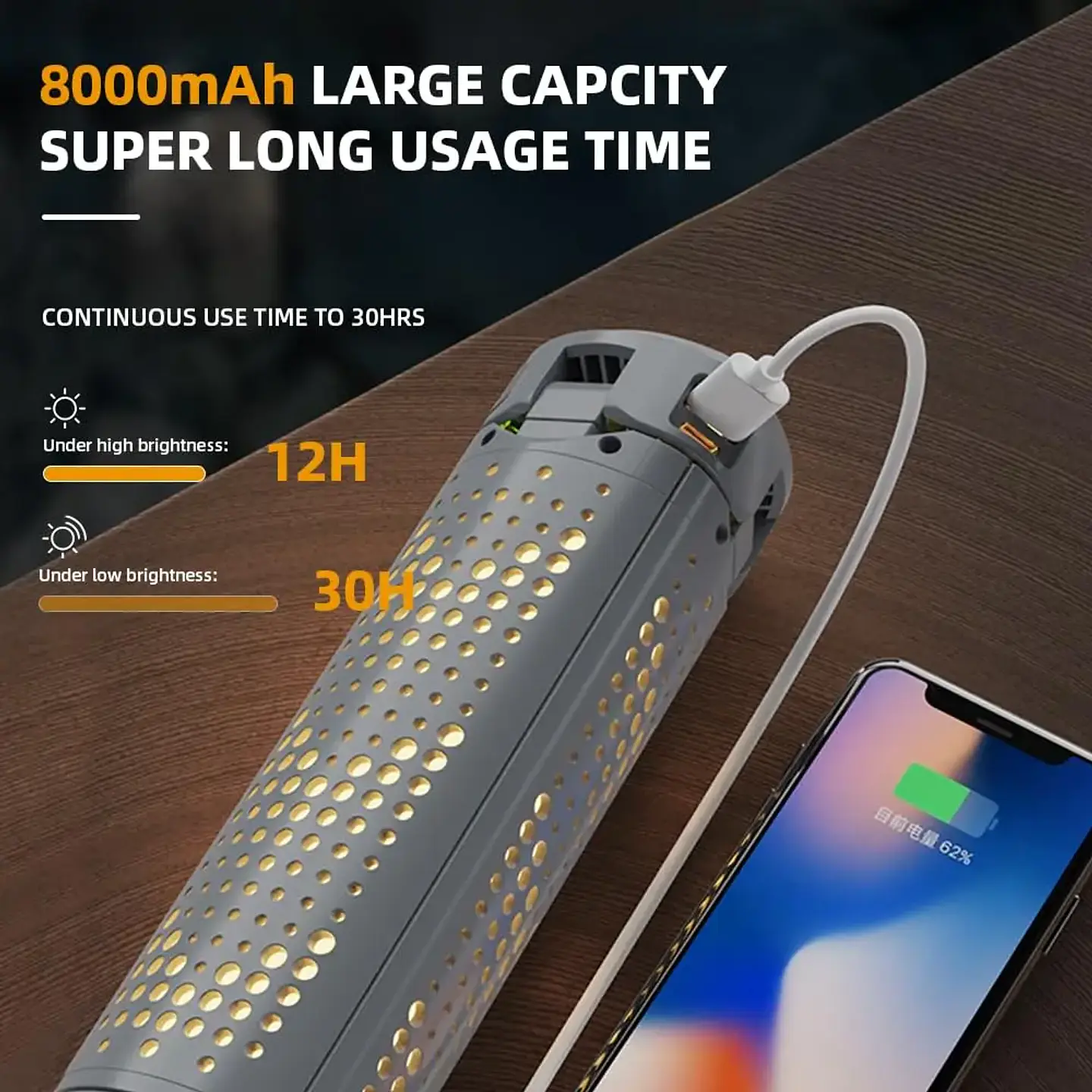 Lámpara Telescópica LED para Camping 8000 mAh con Trípode 5