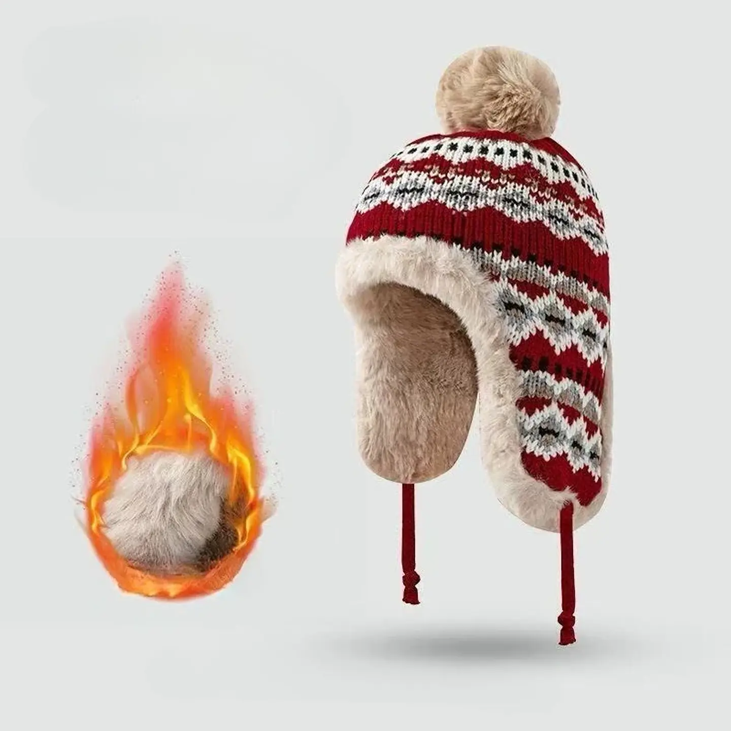 Gorro de invierno tejido con orejeras y pompón unisex 3