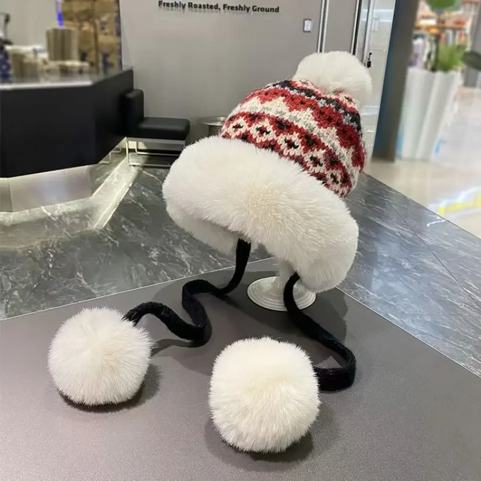 Gorro de invierno tejido con orejeras y pompón unisex 8