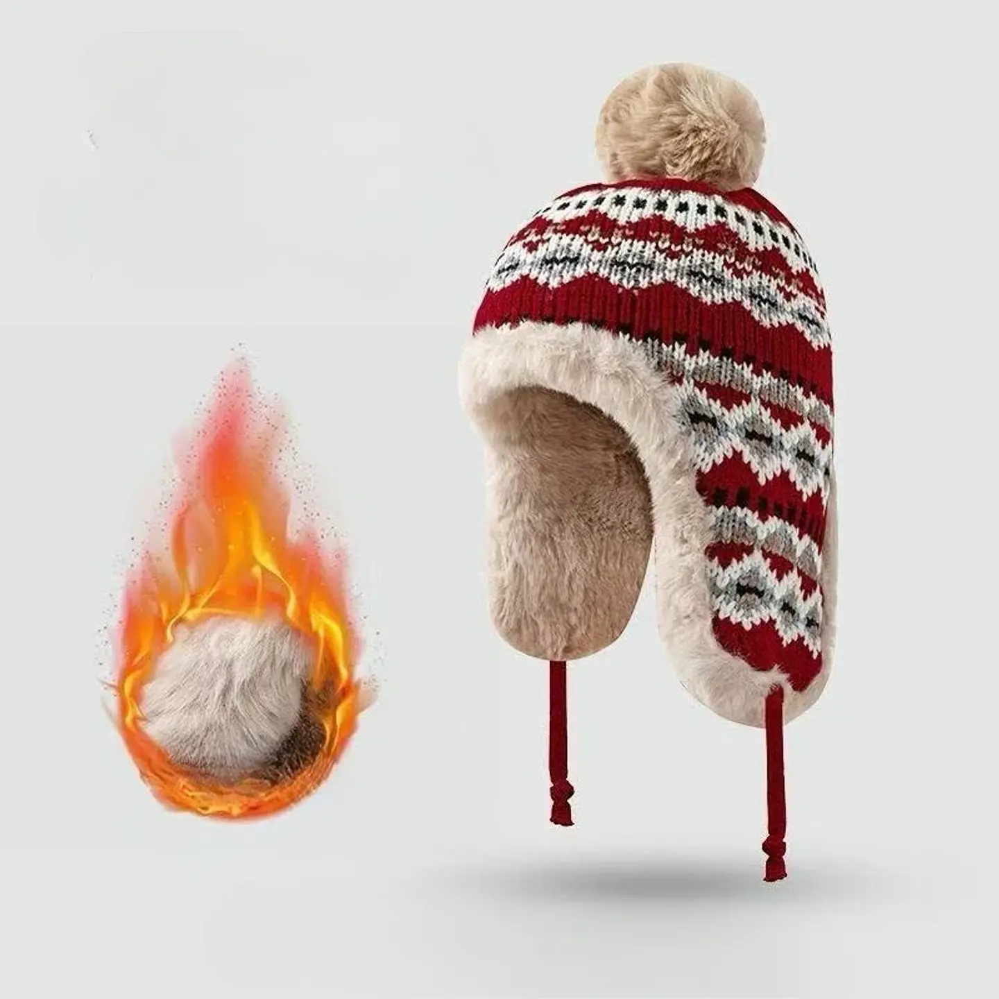 Gorro de invierno tejido con orejeras y pompón unisex 11