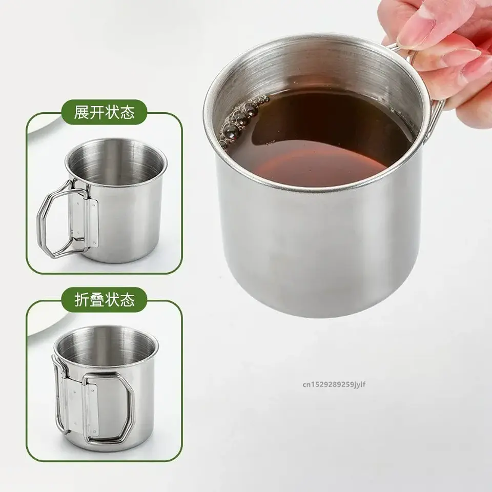 Taza de acero inoxidable con asa plegable para camping 3