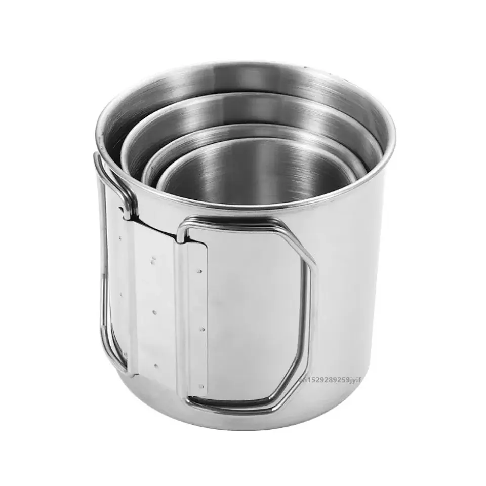 Taza de acero inoxidable con asa plegable para camping 5