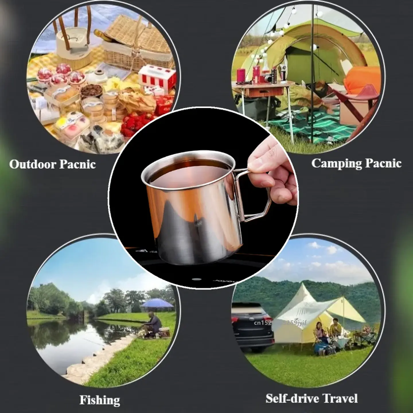 Taza de acero inoxidable con asa plegable para camping 6