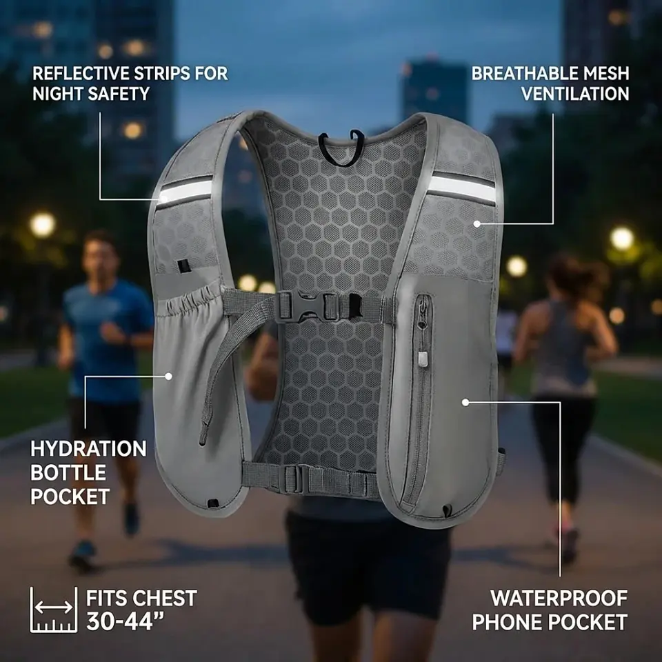 Chaleco Deportivo Reflectante para Running con Bolsillos y Sistema de Hidratación 2