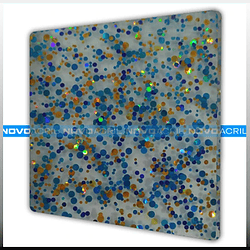 ACRILICO GLITTER CONFETTI  DOTS BLUE GOLD NOVO 3MM