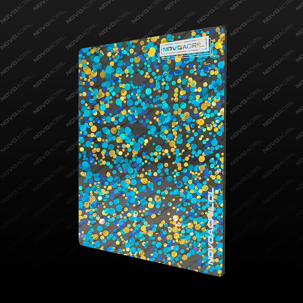 ACRILICO GLITTER CONFETTI  DOTS BLUE GOLD NOVO 3MM 1