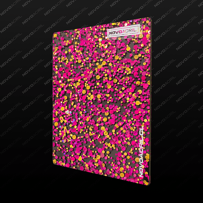 ACRILICO GLITTER CONFETTI  DOTS PINK GOLD NOVO 3MM 1