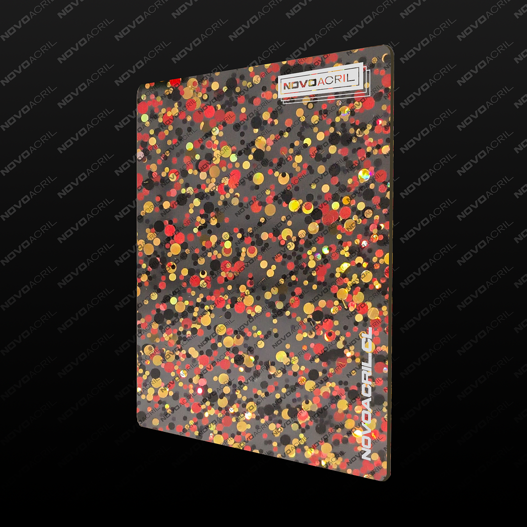 ACRILICO GLITTER CONFETTI  DOTS BLACK RED GOLD NOVO 3MM 1