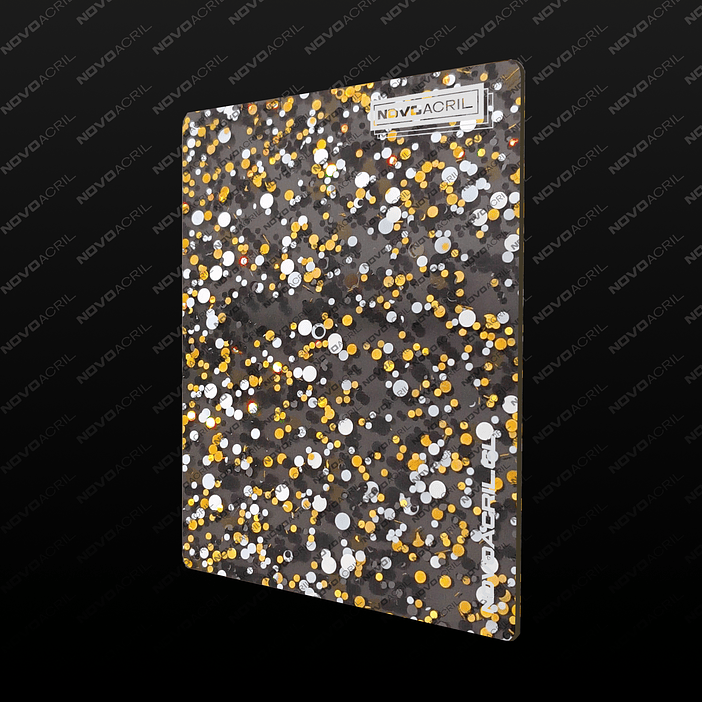 ACRILICO GLITTER CONFETTI  DOTS BLACK WHITE GOLD 1