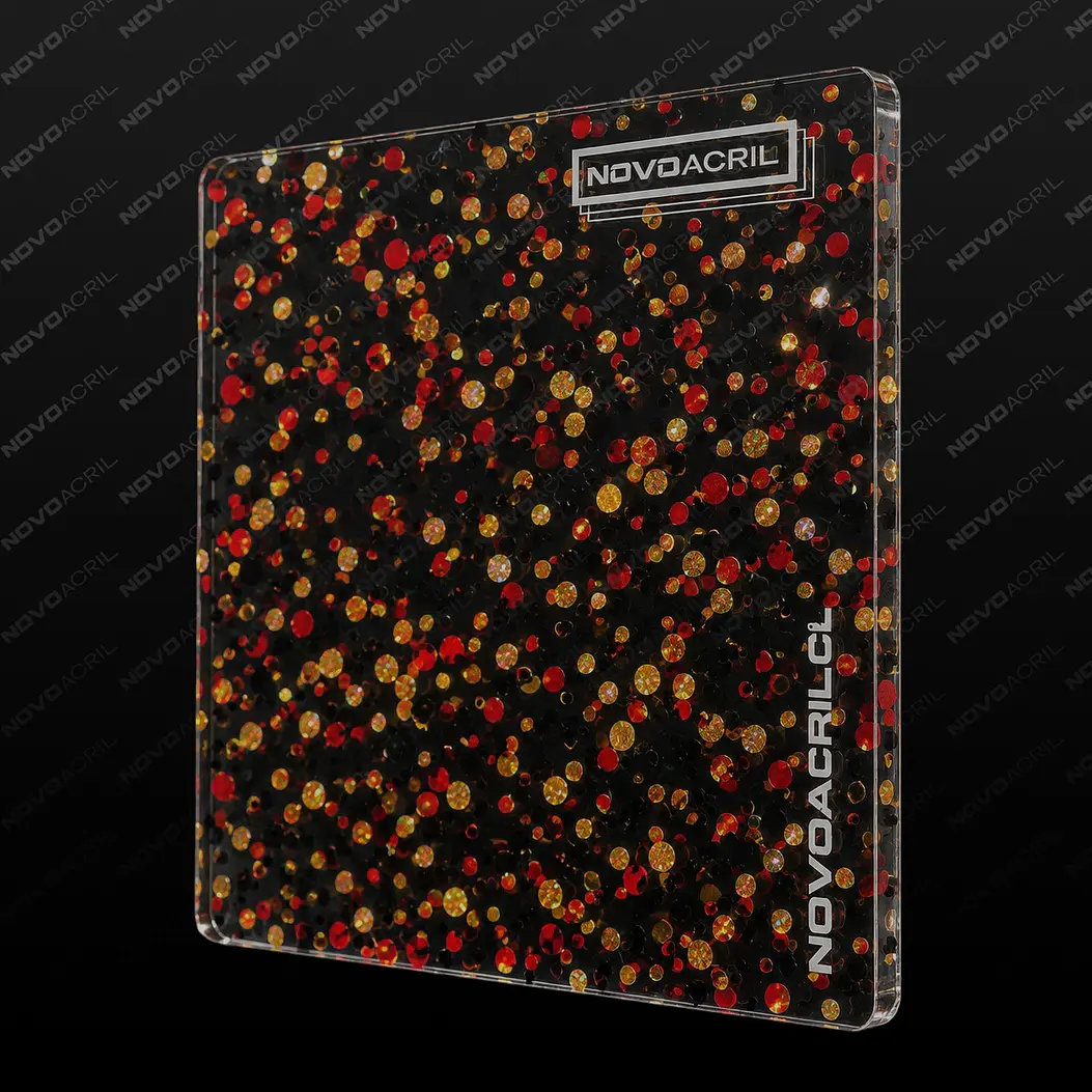 ACRILICO GLITTER CONFETTI  DOTS BLACK RED GOLD NOVO 3MM 1