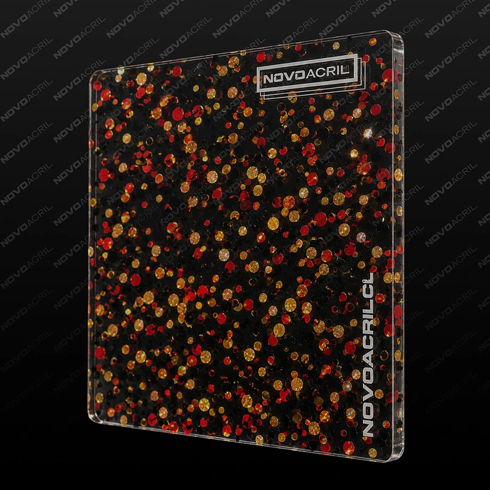 ACRILICO GLITTER CONFETTI  DOTS BLACK RED GOLD NOVO 3MM 1