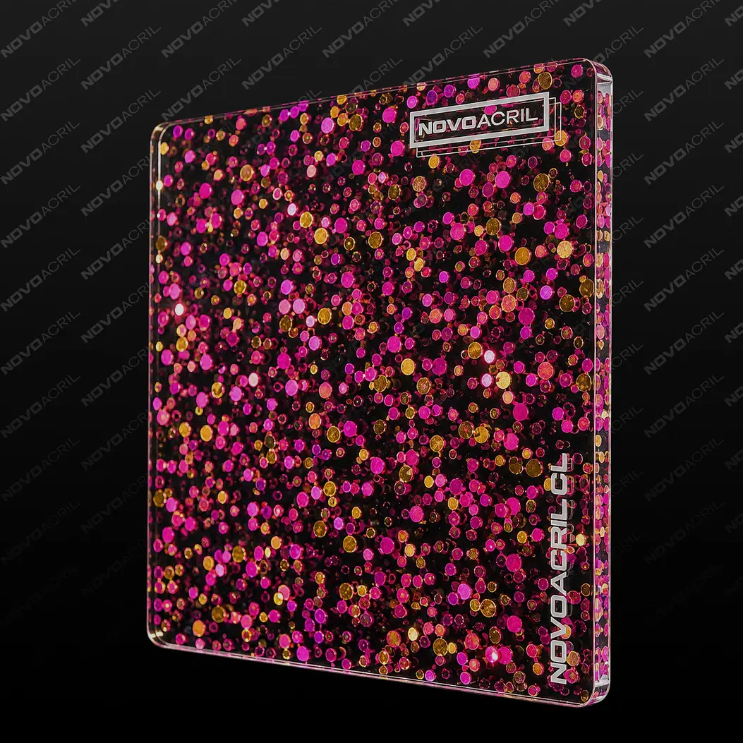 ACRILICO GLITTER CONFETTI  DOTS PINK GOLD NOVO 3MM 1