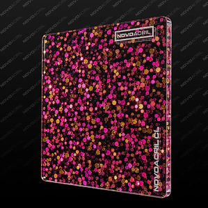 ACRILICO GLITTER CONFETTI  DOTS PINK GOLD NOVO 3MM