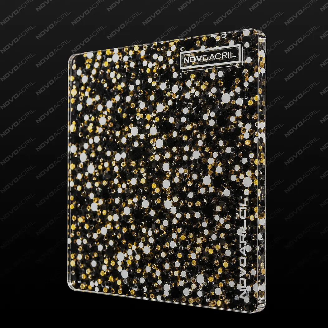ACRILICO GLITTER CONFETTI  DOTS BLACK WHITE GOLD NOVO 3MM 1