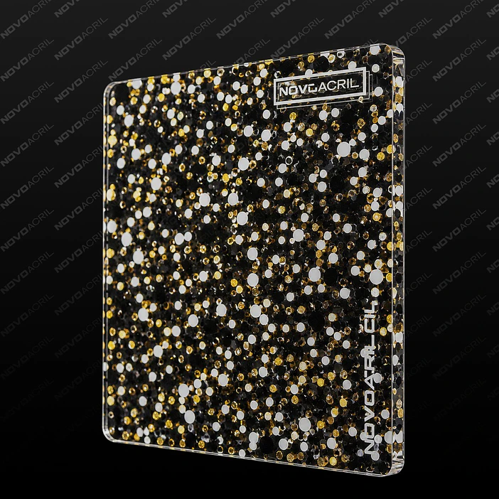 ACRILICO GLITTER CONFETTI  DOTS BLACK WHITE GOLD NOVO 3MM 1