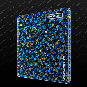 ACRILICO GLITTER CONFETTI  DOTS BLUE GOLD NOVO 3MM