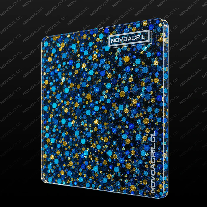 ACRILICO GLITTER CONFETTI  DOTS BLUE GOLD NOVO 3MM 1