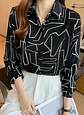 Camisa Con Estampado De Línea Simple, Estilo Asiático  - Miniatura 1
