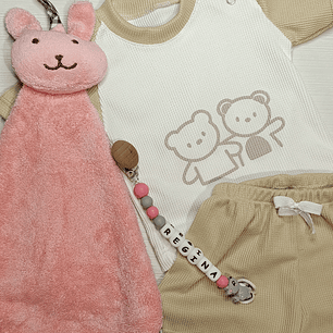 Combo conjunto waffle + portachupetes + manta apego
