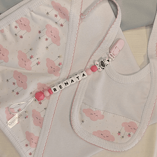 Combo portachupete+ manta algodón y babero