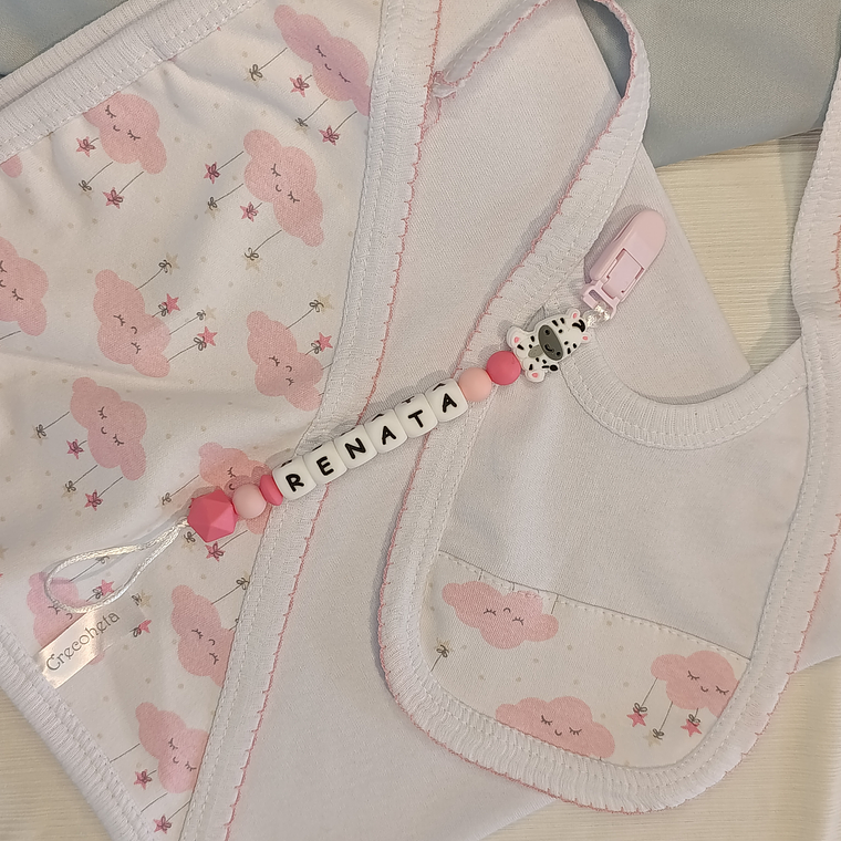 Combo portachupete+ manta algodón y babero 1