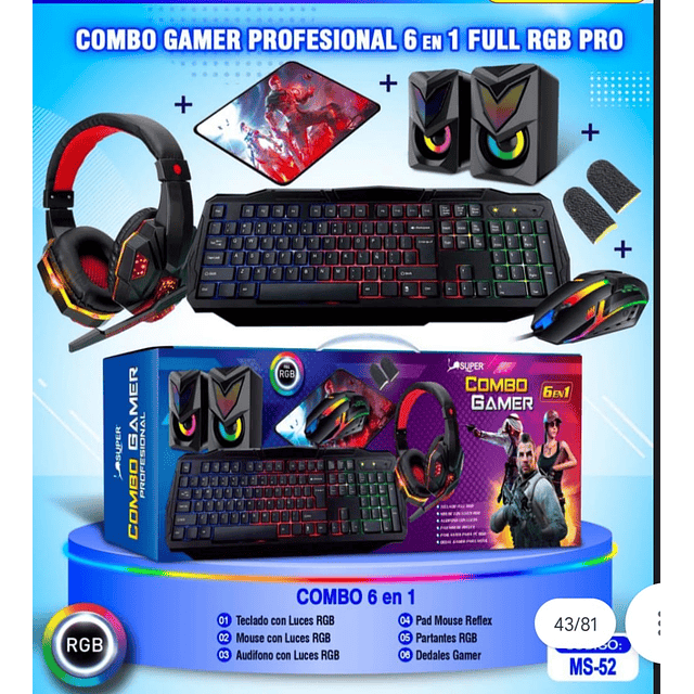 COMBO GAMER PROFESIONAL 6 EN 1 FULL RGB PRO