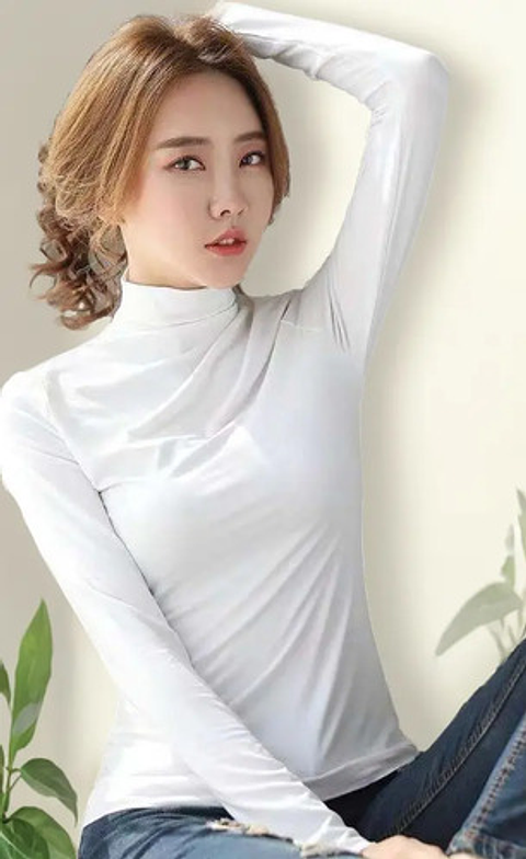 Pack 6 Camiseta Polar Bambu Mujer Con Cuello Nergo Blanco