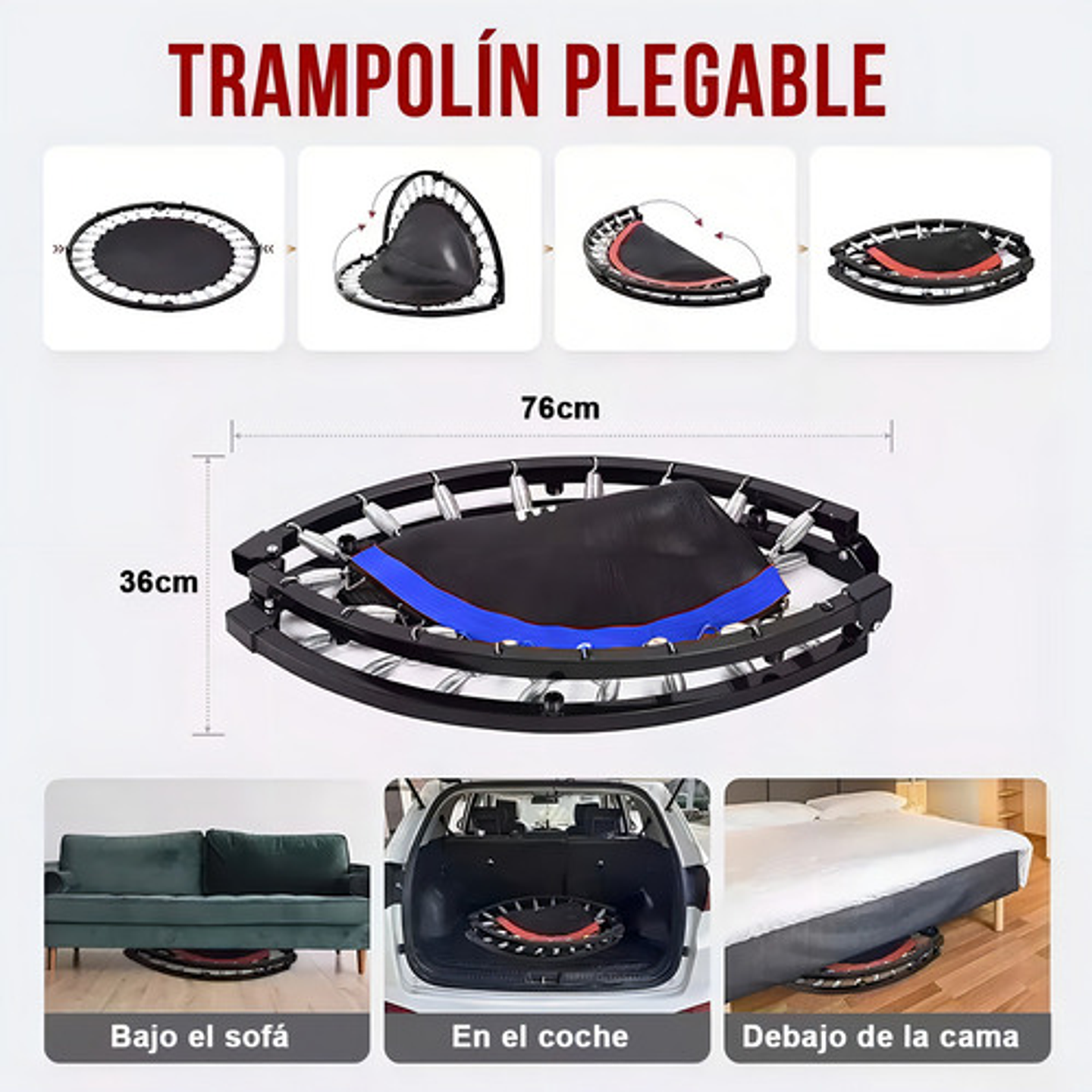 Trampolin Fitness Redondo Portátil Y Plegable, 42 Pulgadas 107cm Brincolin Ejercitador Adulto Y Niño Con Mango Ajustable Para Uso En Exteriores E Interiores, Capacidad De Peso 300 Kg 5