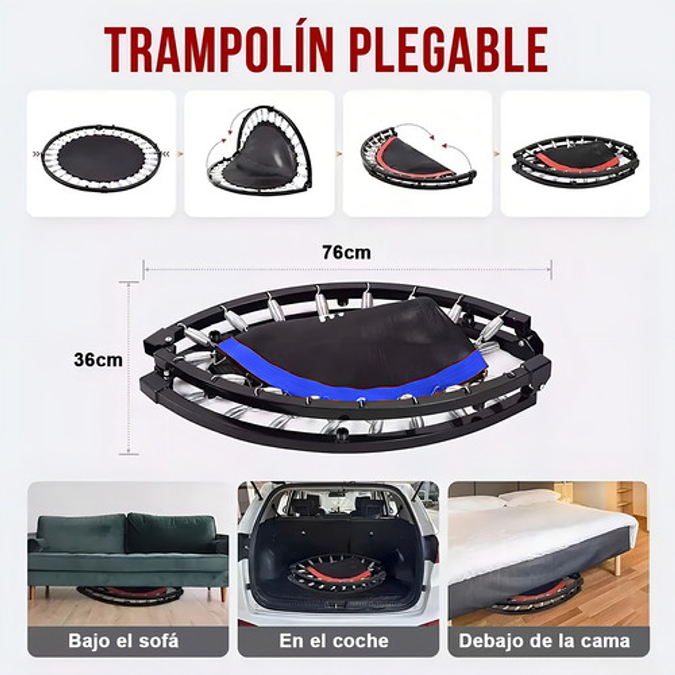 Trampolin Fitness Redondo Portátil Y Plegable, 42 Pulgadas 107cm Brincolin Ejercitador Adulto Y Niño Con Mango Ajustable Para Uso En Exteriores E Interiores, Capacidad De Peso 300 Kg 5