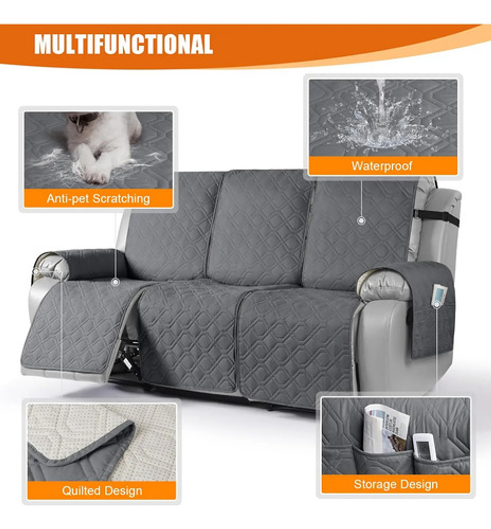 Funda Cubre Sofá Protector Impermeable 3 Cuerpos Mascotas Marrón 7