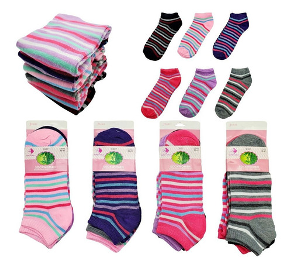 Pack 12 Calcetines Bambú Tobilleras Mujer Algodón Con Bambu 2