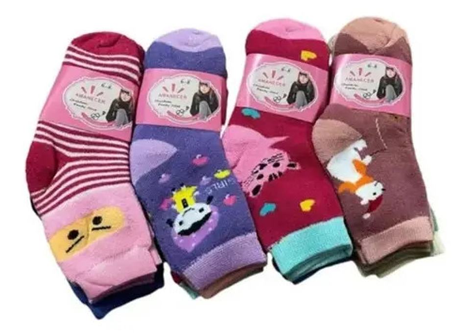 Pack 12 Pares Calcetín Niña, Calidad Algodón Con Toalla.   1